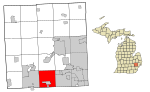 Oakland County Michigan Incorporated and Unincorporated areas Farmington Hills highlighted